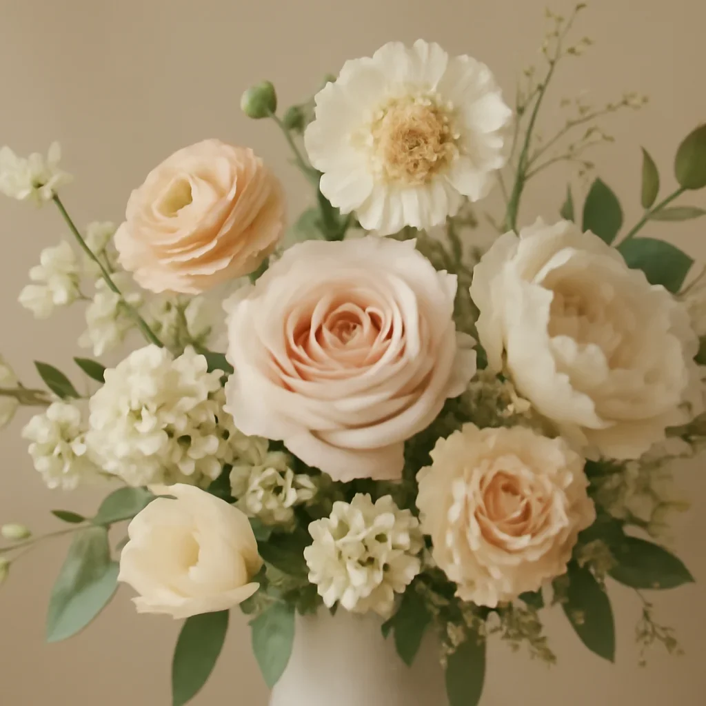 Close-up floral styling that supports the About Freshland Flowers page