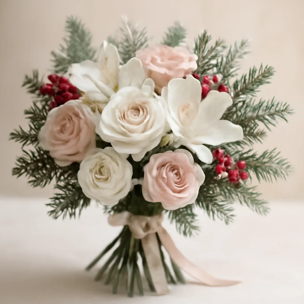 Hand-tied bouquet details for the Christmas Flower Gifts That Feel Premium but Practical page