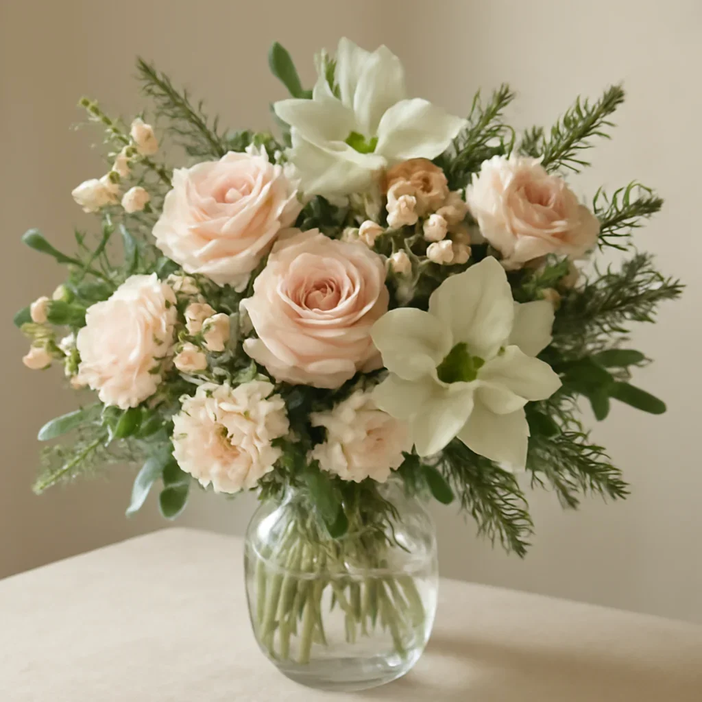 Close-up floral styling that supports the Christmas Flower Gifts That Feel Premium but Practical page