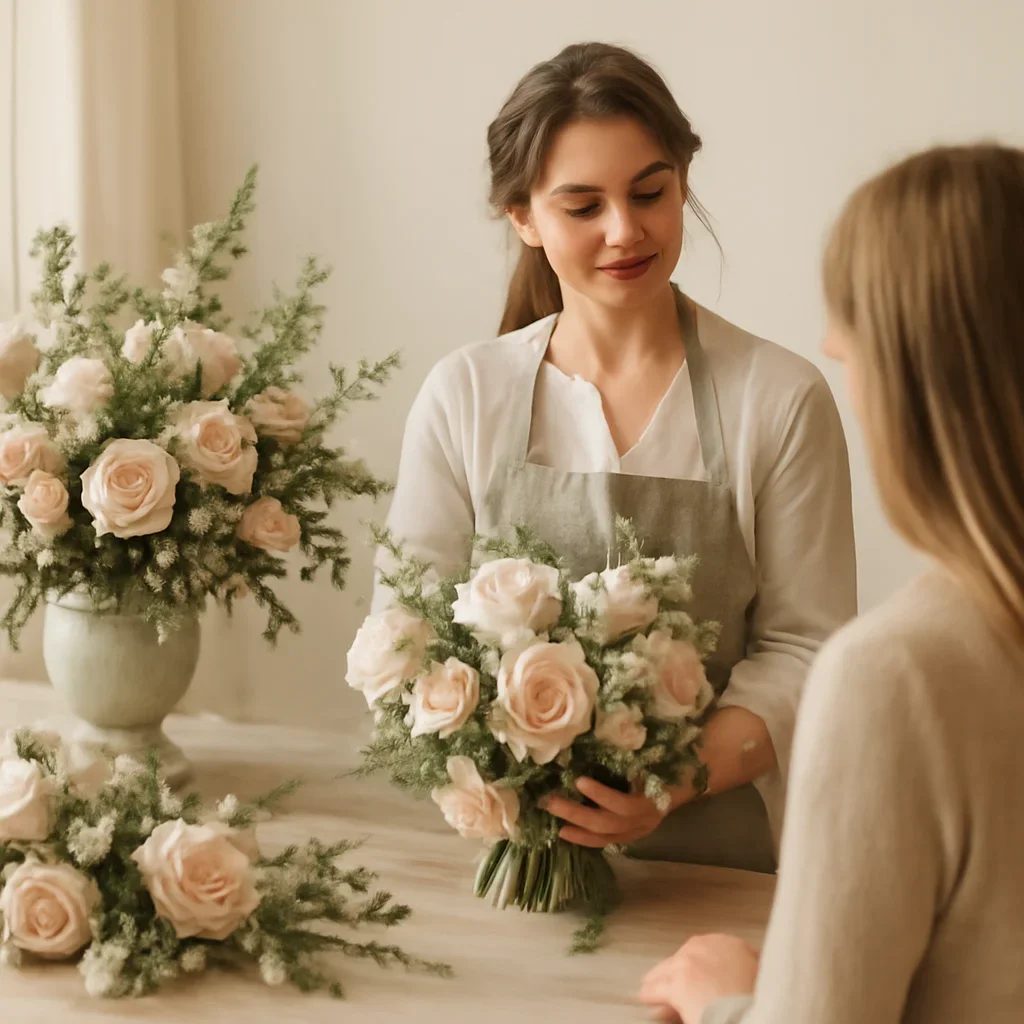 Welcoming floral consultation scene for the How to Choose Funeral Flowers for Different Services call to action