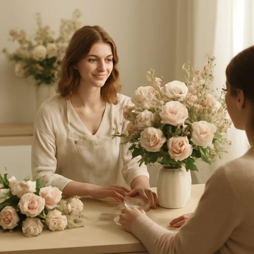 Welcoming floral consultation scene for the How to Make Fresh Flowers Last Longer at Home call to action