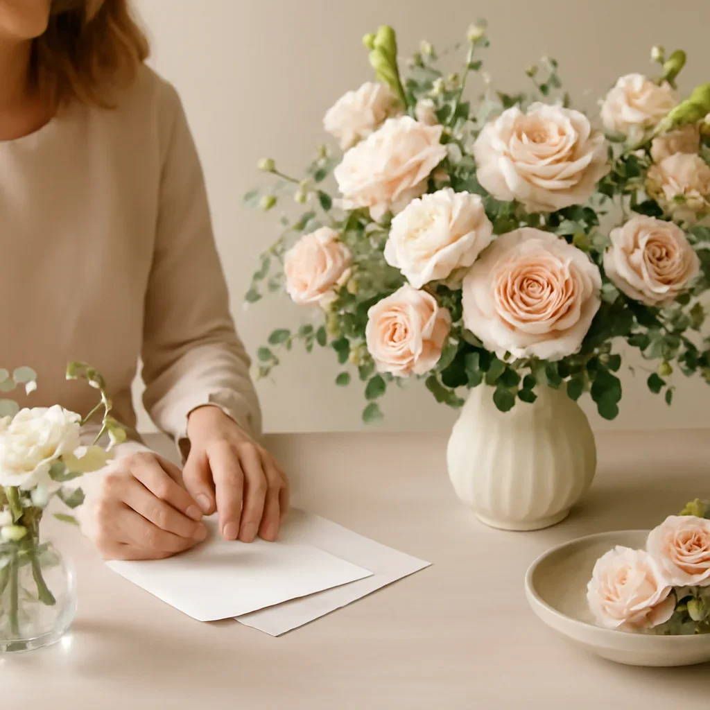 Welcoming floral consultation scene for the How to Write a Better Sympathy Card Message call to action