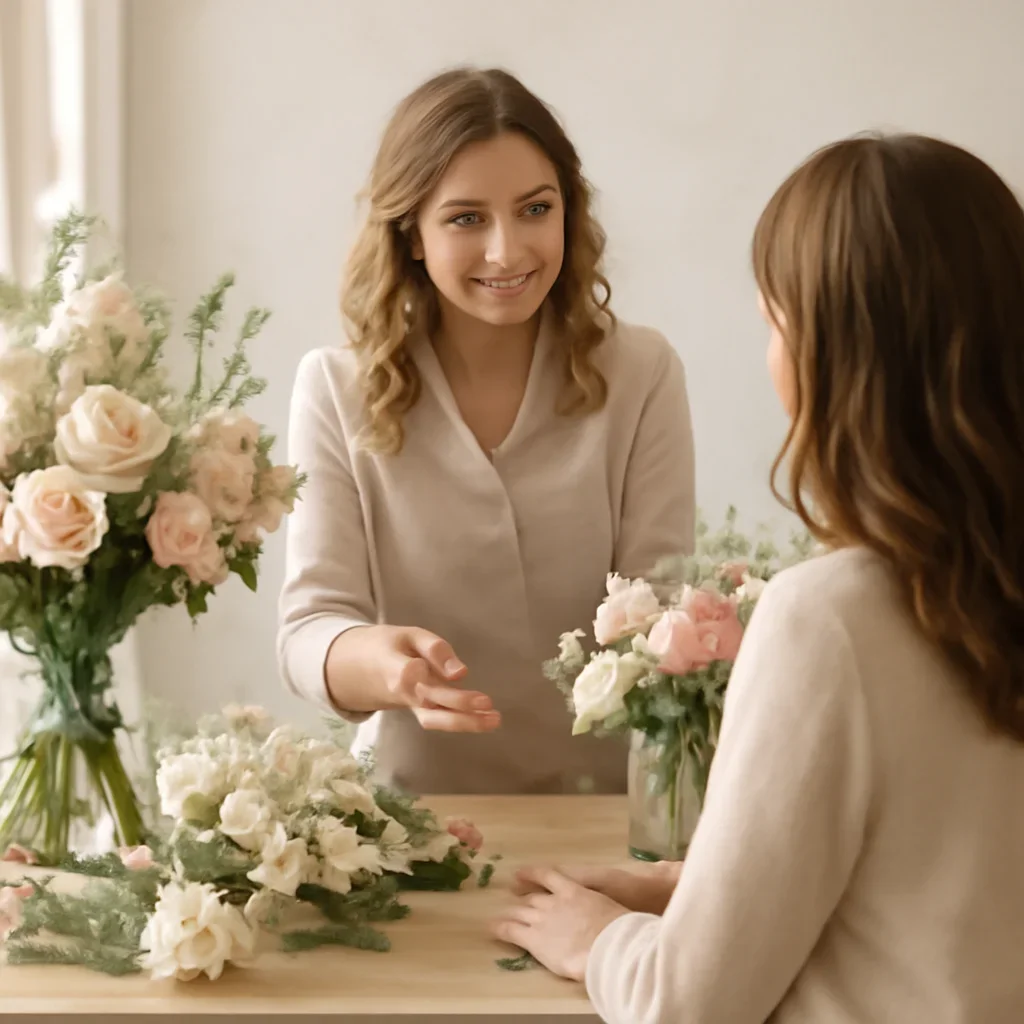 Welcoming floral consultation scene for the Mother's Day Flower Ideas by Personality Type call to action