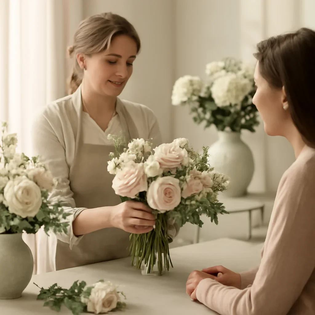 Welcoming floral consultation scene for the When to Order Valentine's Flowers to Avoid Last-Minute Stress call to action