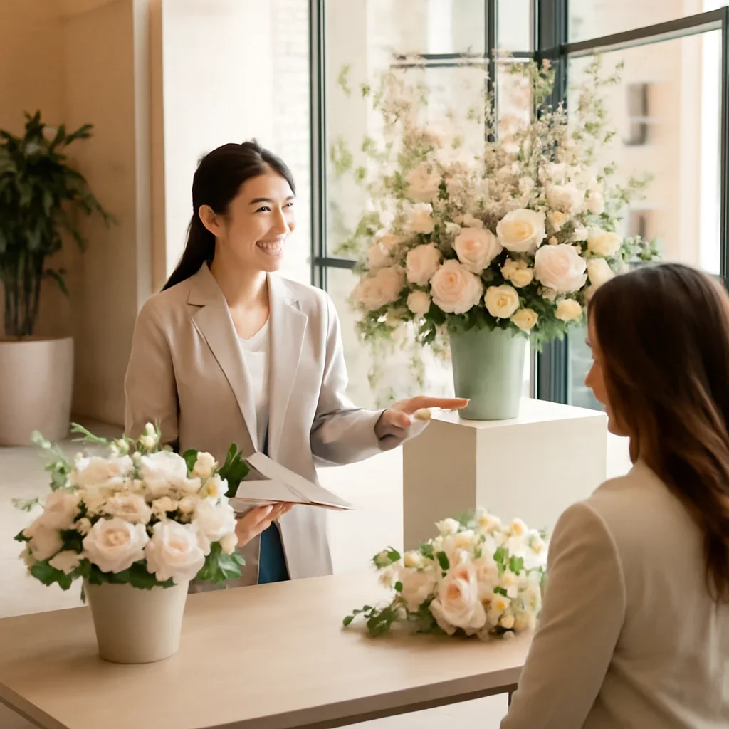 Welcoming floral consultation scene for the Corporate Lobby Flowers Markham Case Study call to action