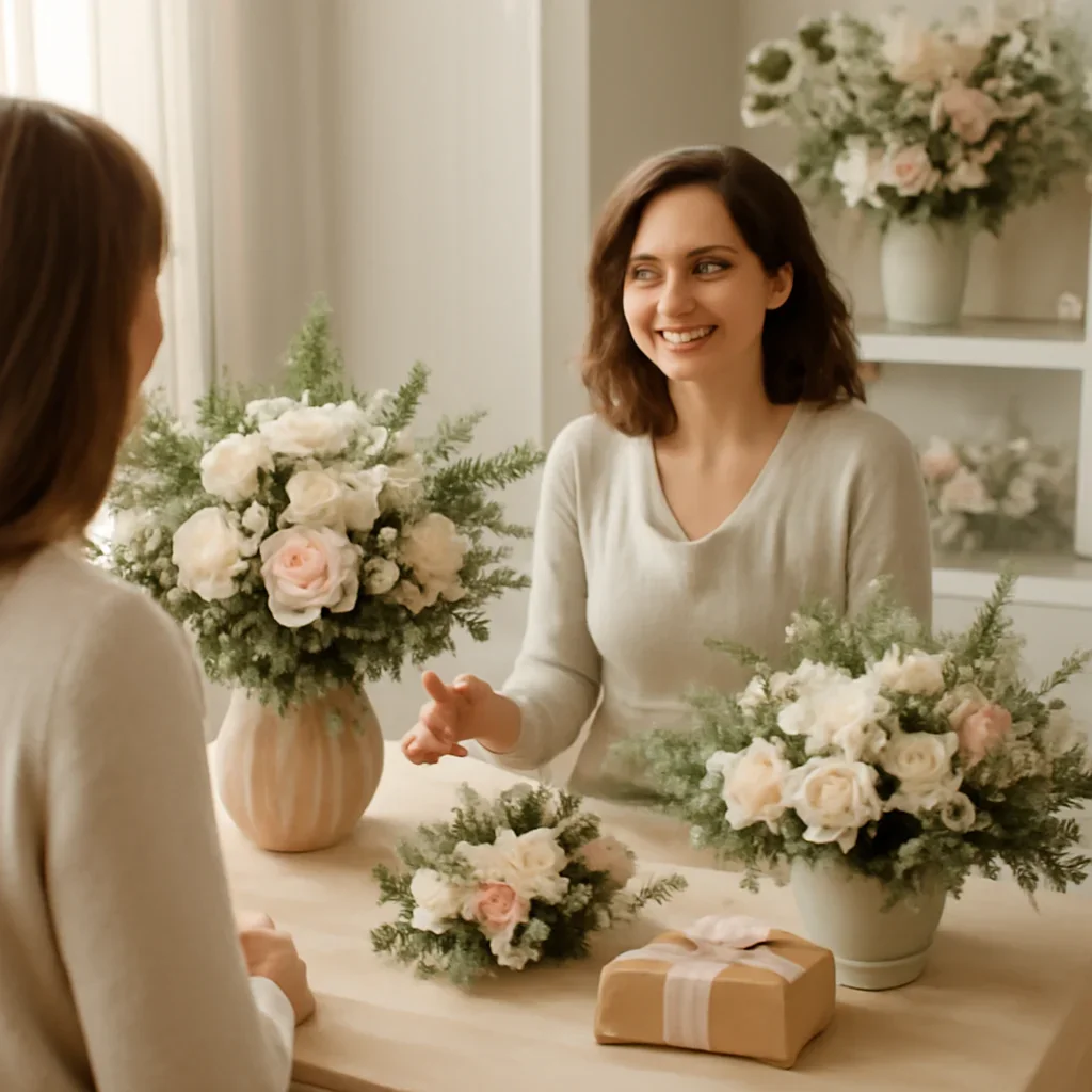 Welcoming floral consultation scene for the Christmas Flowers Markham call to action