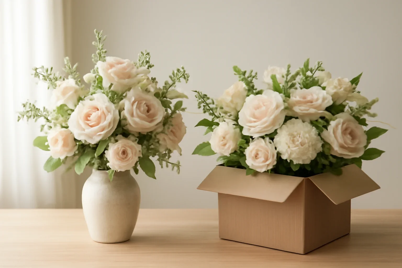 Local Florist vs Online Flower Delivery floral hero arrangement in soft natural light