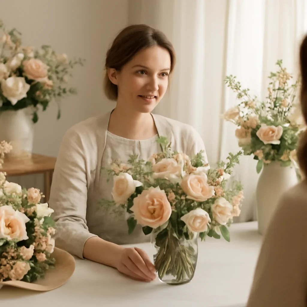 Welcoming floral consultation scene for the Delivery Information call to action
