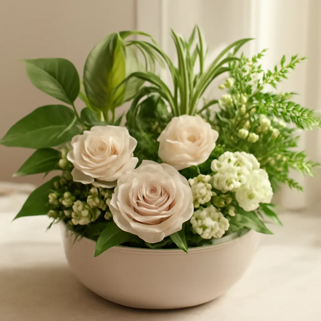 Close-up floral styling that supports the Dish Gardens Markham page