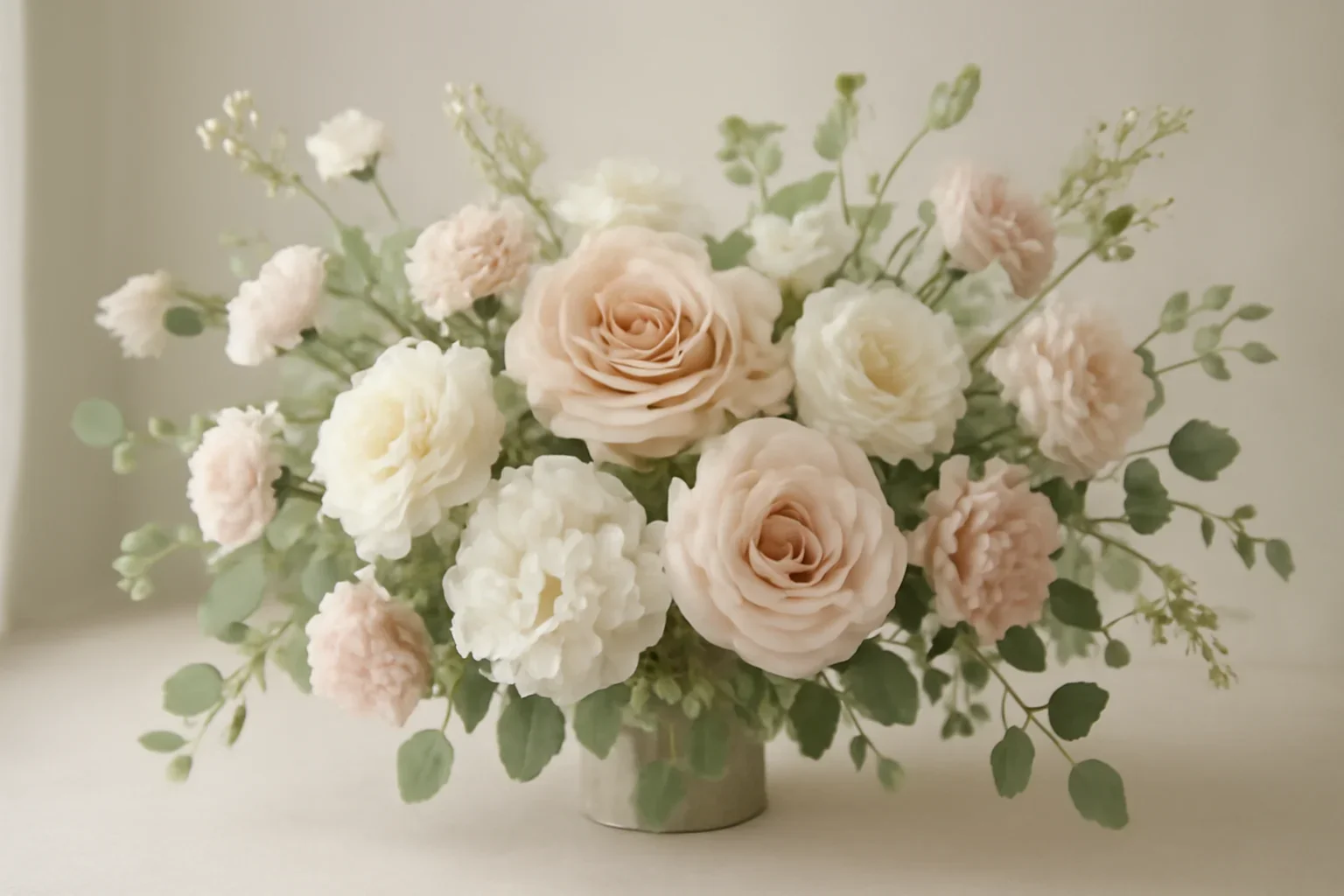 FAQ floral hero arrangement in soft natural light