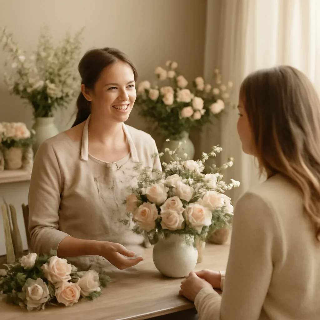 Welcoming floral consultation scene for the Why Choose Freshland Flowers call to action