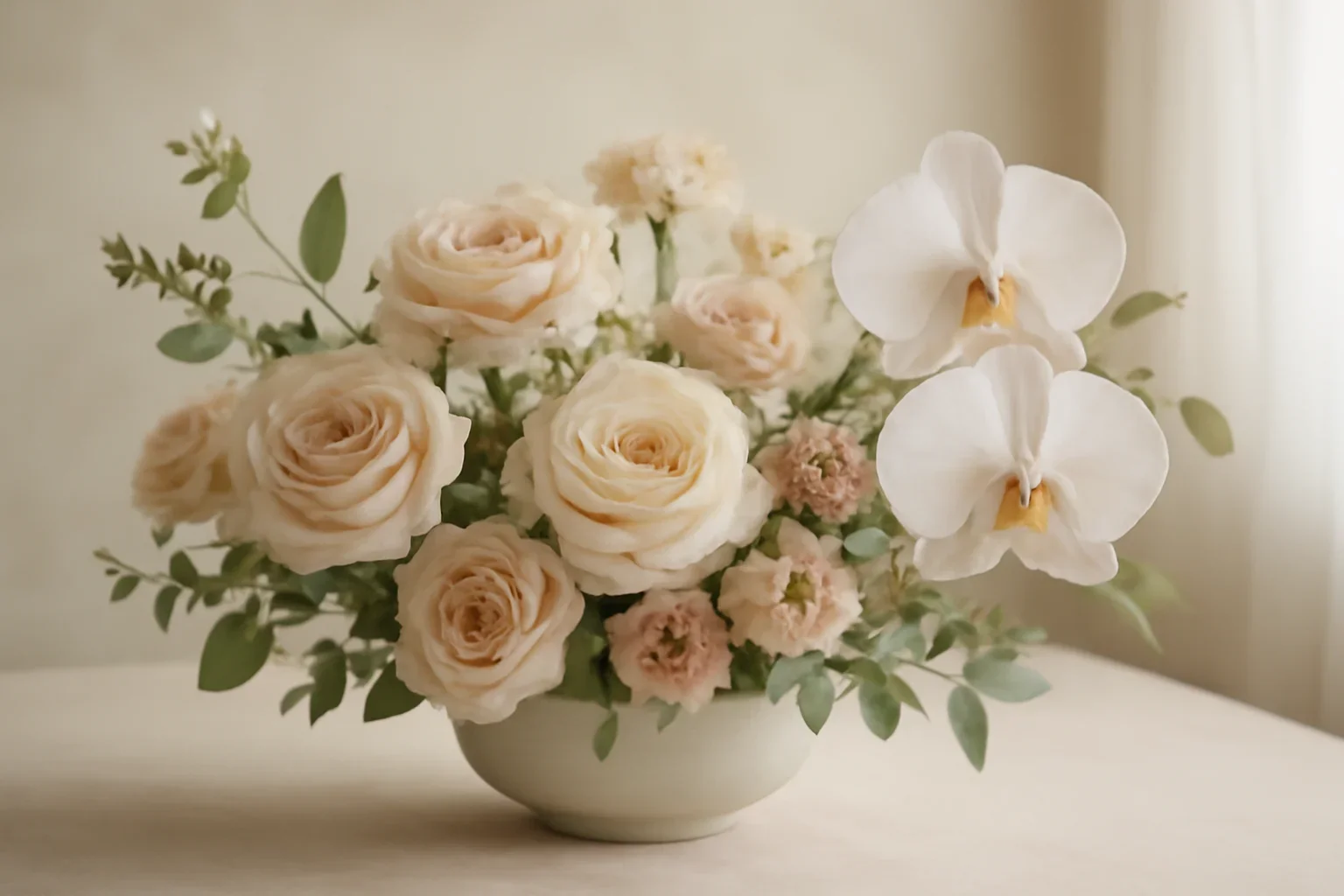 Flower Care floral hero arrangement in soft natural light