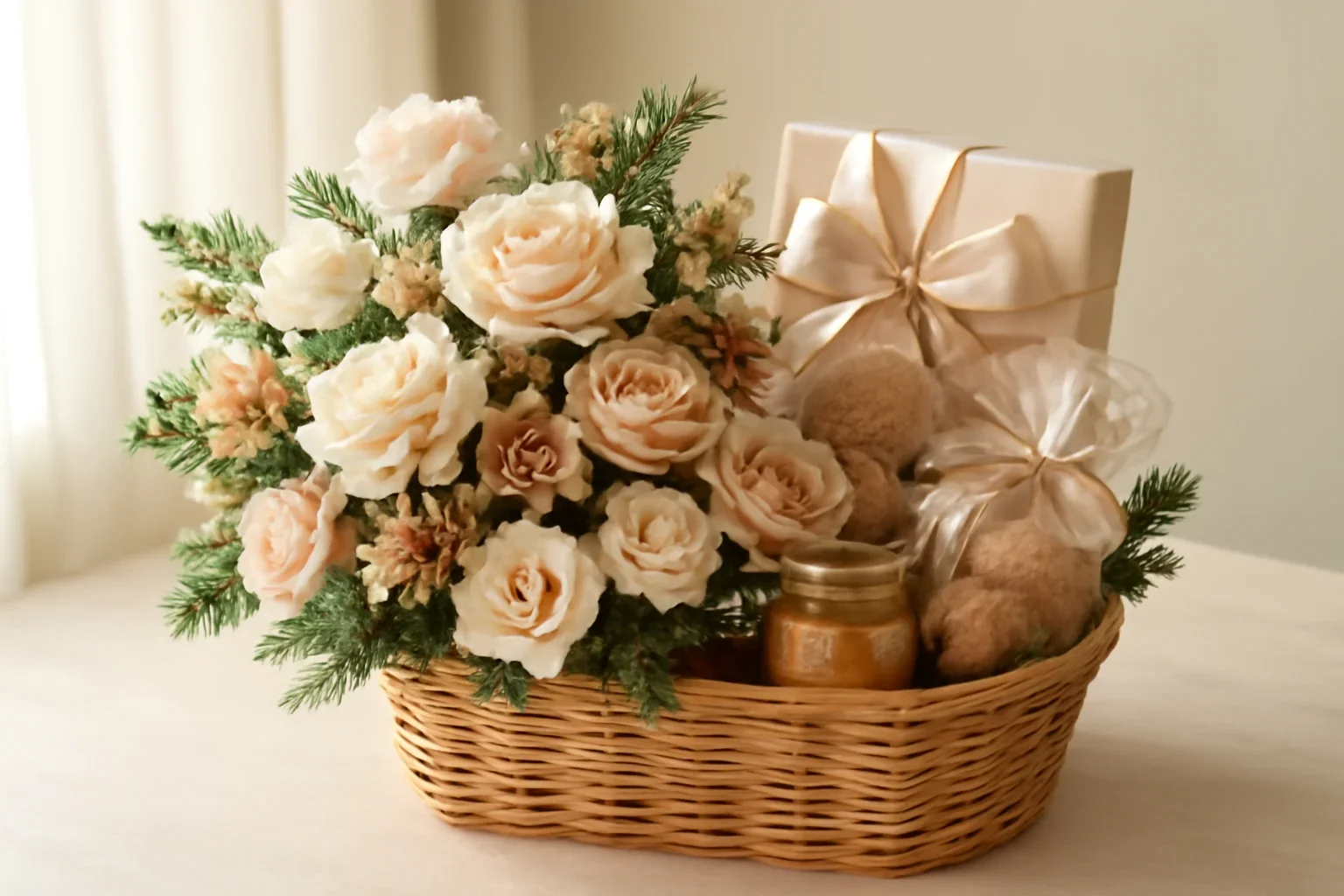 Holiday Gift Baskets Markham floral hero arrangement in soft natural light