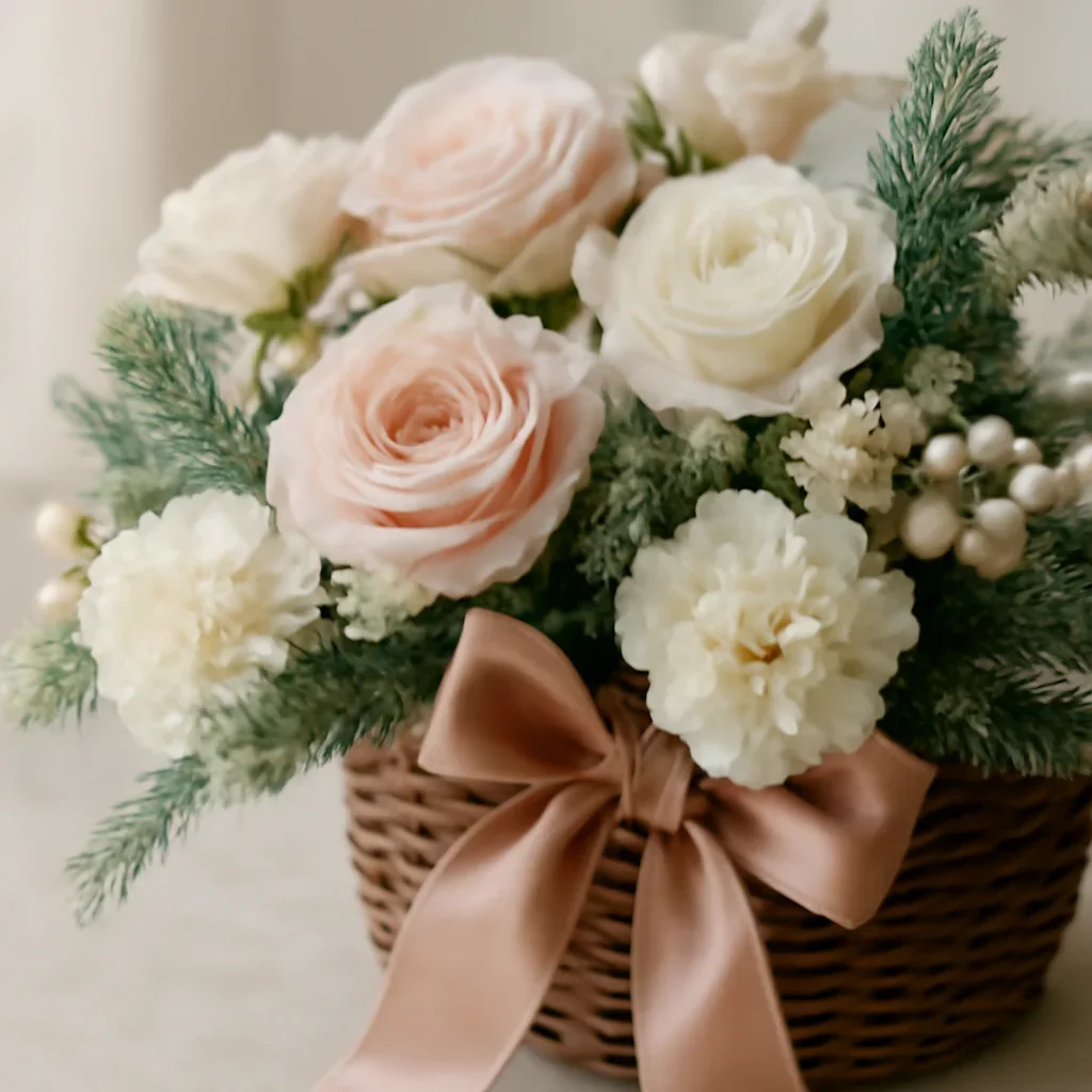 Close-up floral styling that supports the Holiday Gift Baskets Markham page