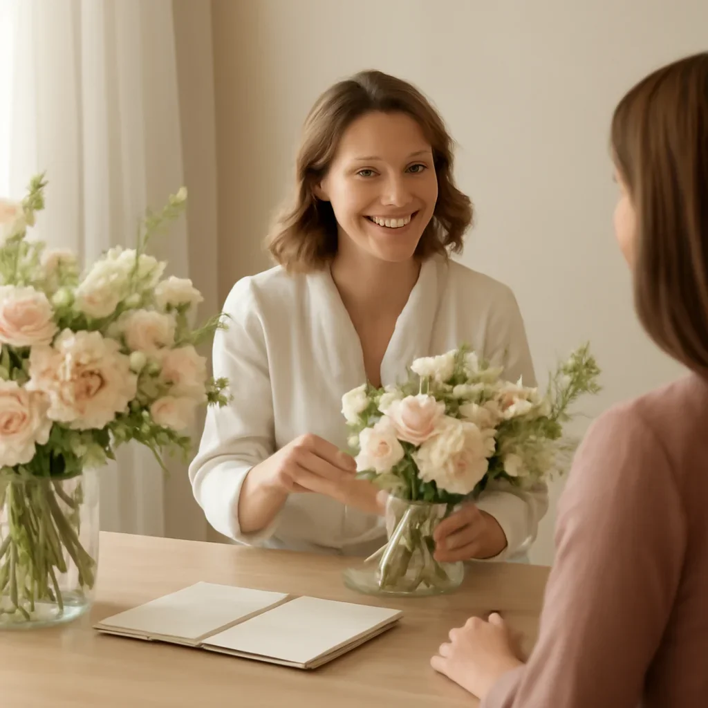 Welcoming floral consultation scene for the Home call to action