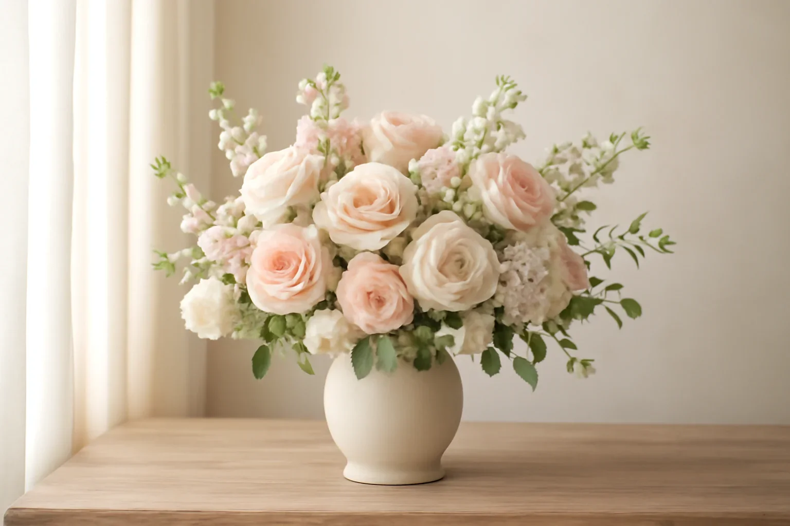 Home floral hero arrangement in soft natural light