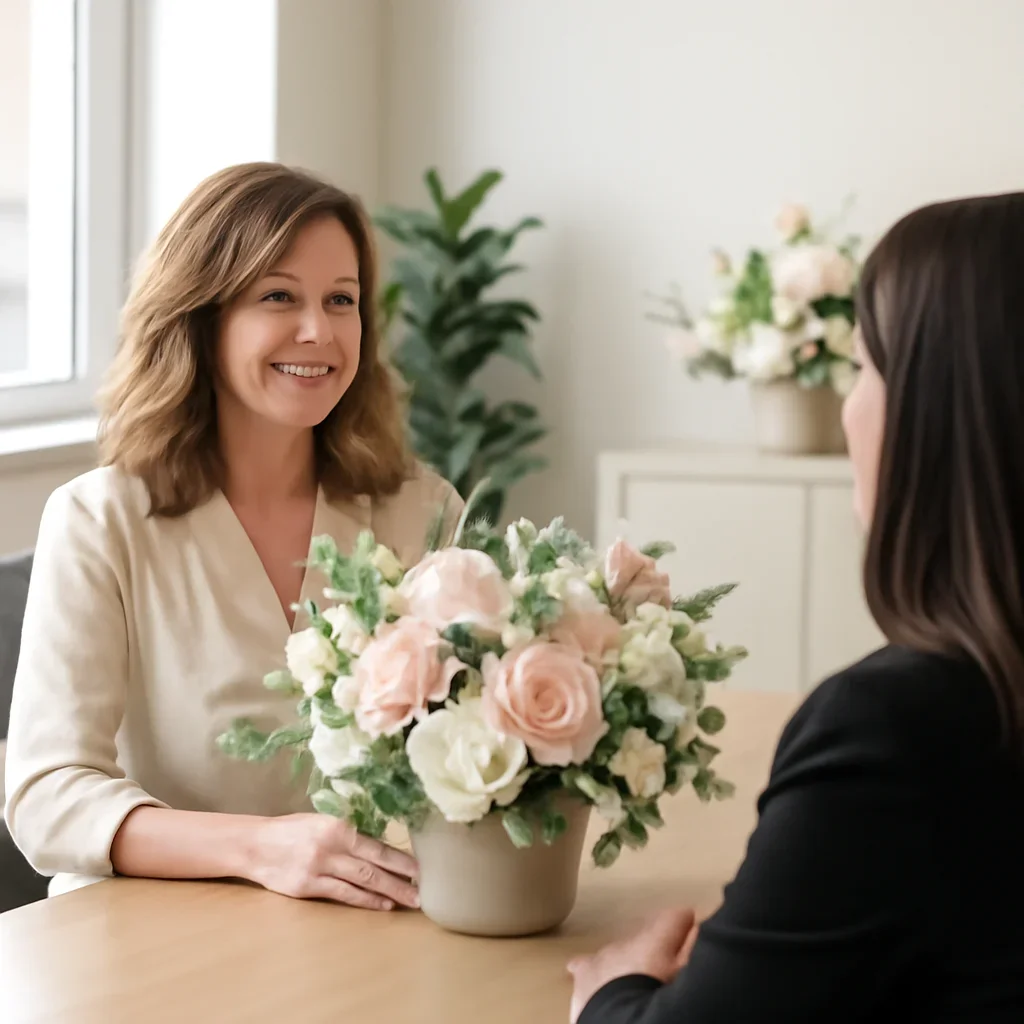 Welcoming floral consultation scene for the Corporate Offices in Markham call to action