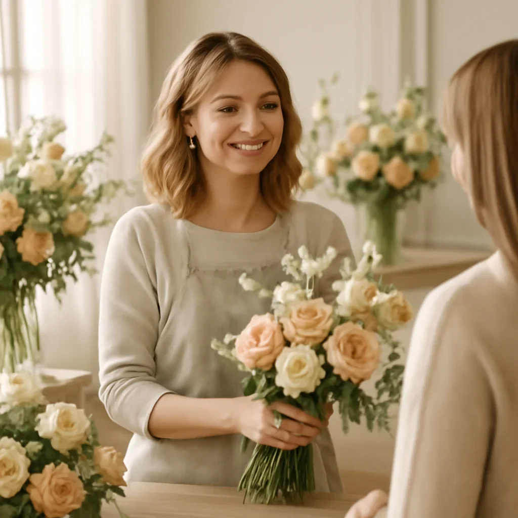 Welcoming floral consultation scene for the Nationwide Flower Delivery call to action