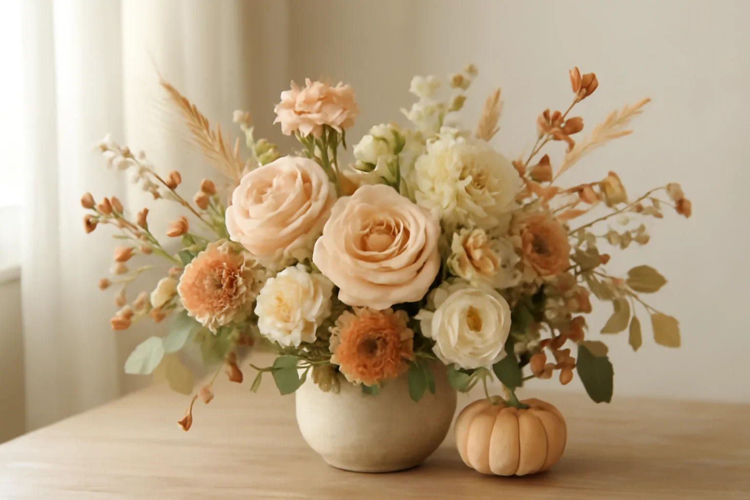 Thanksgiving Centerpieces Markham floral hero arrangement in soft natural light