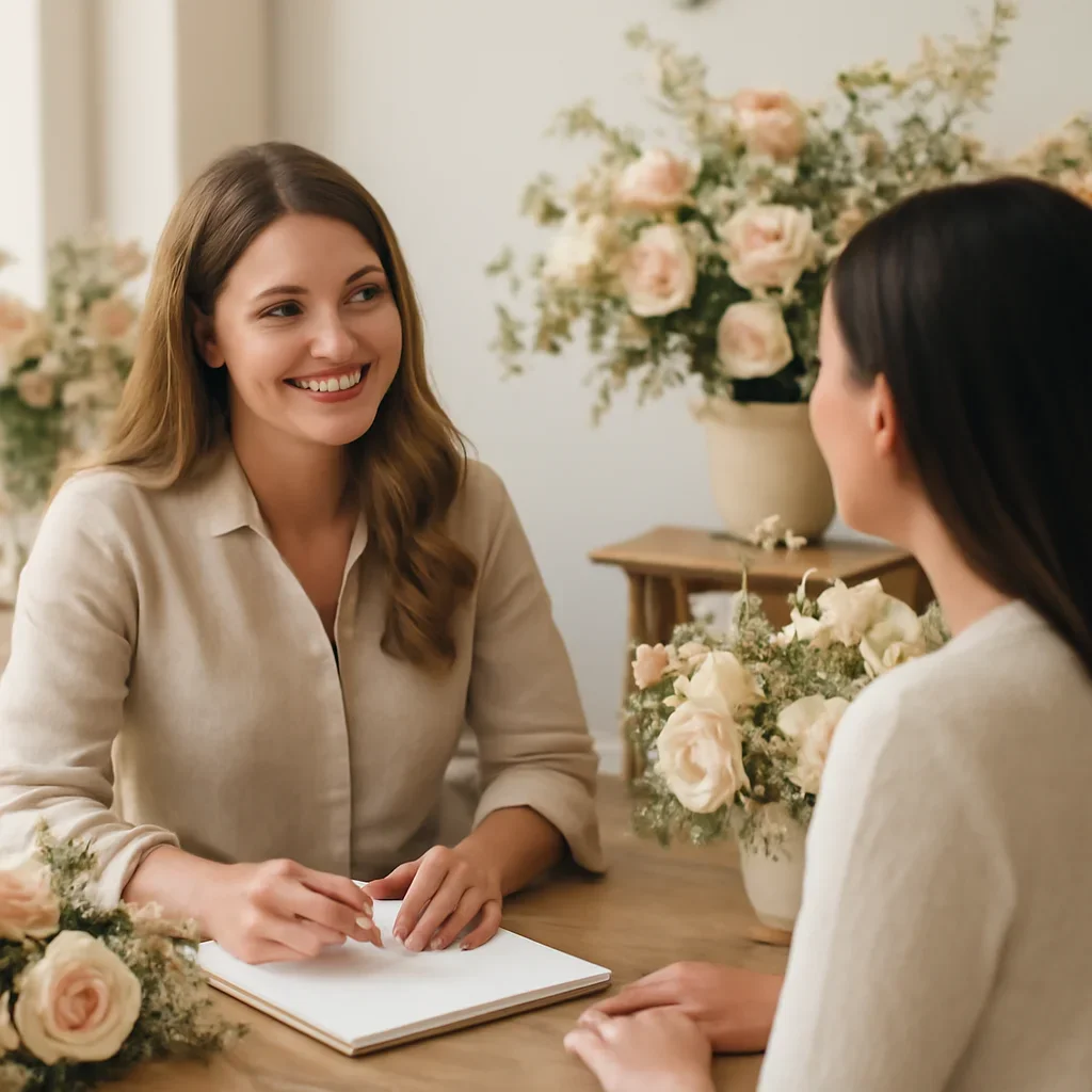 Welcoming floral consultation scene for the Thornhill Florist call to action